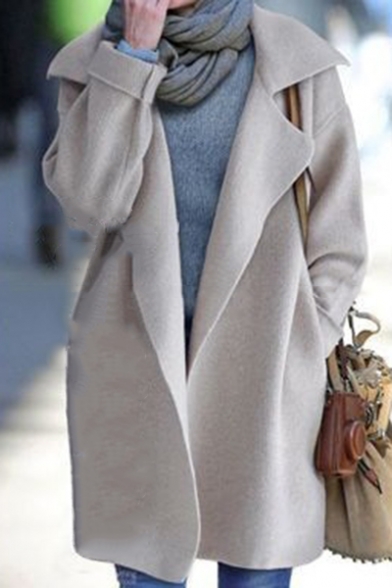Womens Stylish Simple Chic Plain Lapel Long Sleeve Cardigan Knitwear