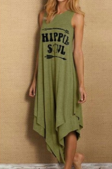 HHmei Womens Casual Sleeveless O-Neck Print Maxi Tank Beach Dress 