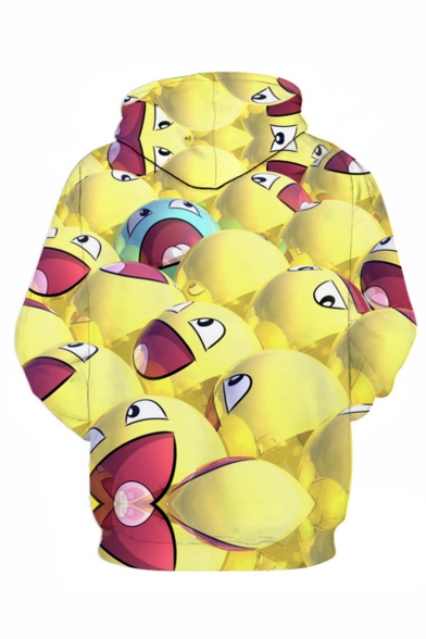 Creative Fashion Funny Yellow Emoji 3D Printed Loose Fit Long Sleeve Drawstring Hoodie