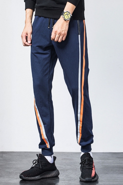 Guys Popular Fashion Contrast Stripe Side Drawstring Waist Elastic Cuffs Casual Cotton Sports Sweatpants
