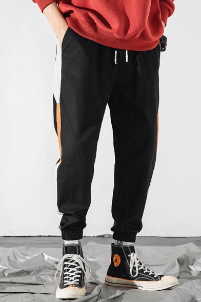 Guys Trendy Colorblock Letter LEAD TREND Pattern Drawstring Waist Elastic Cuffs Casual Track Pants