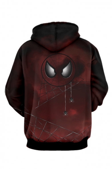 Hot Fashion Cool Spider 3D Printed Long Sleeve Burgundy Pullover Hoodie