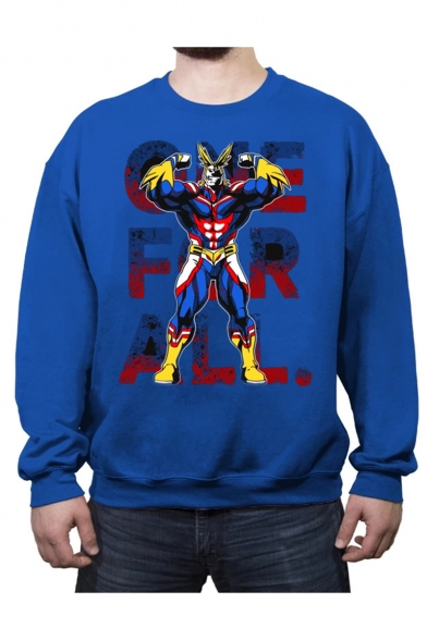 Hot Popular Comic Figure Letter Printed Long Sleeve Round Neck Mens Casual Pullover Sweatshirts