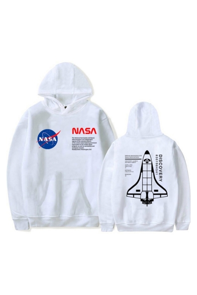 Hot Trendy NASA Letter Rocket Printed Long Sleeve Unisex Sports Pullover Hoodie