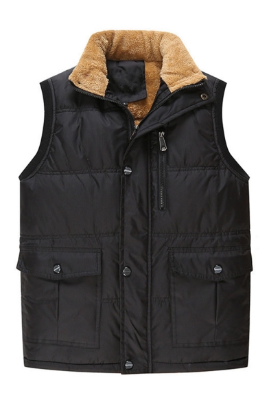 Men's New Trendy Simple Plain Zip Placket Sleeveless Padded Vest Jacket