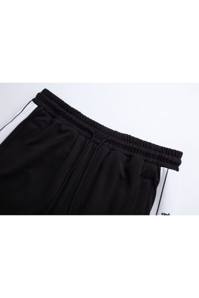 Men's Popular Fashion Colorblock Letter Printed Black Drawstring Waist Sports Sweatpants