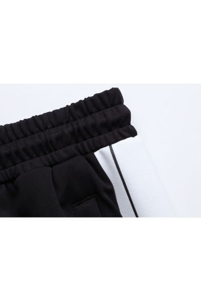 Men's Popular Fashion Colorblock Letter Printed Black Drawstring Waist Sports Sweatpants
