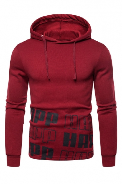 Men's Popular Fashion Letter Printed Long Sleeve Casual Sports Drawstring Hoodie