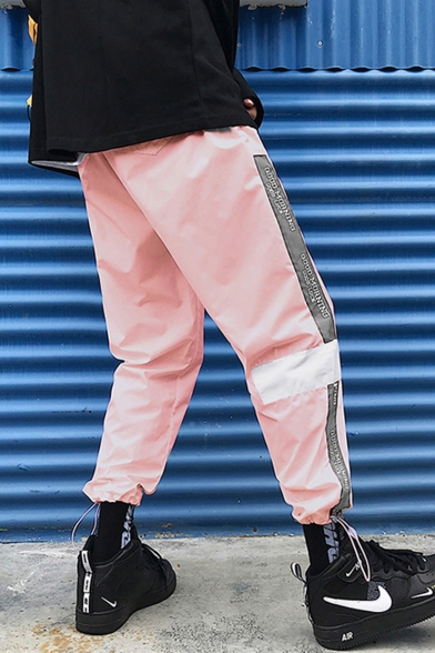 Men's Street Style Trendy Letter Printed Colorblock Patched Tape Side Casual Loose Sports Track Pants