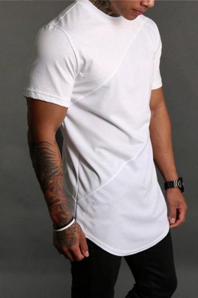 Mens Hot Stylish Short Sleeve Plain Patch Breathable Leisure Long Sport T-Shirt