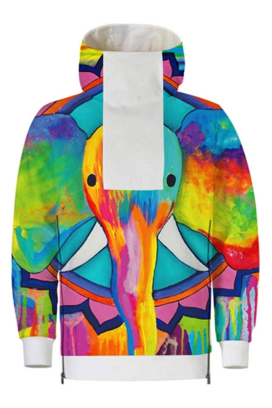 New Arrival Cute Cartoon Elephant Pattern High Neck Long Sleeve Unisex Casual Pullover Hoodie