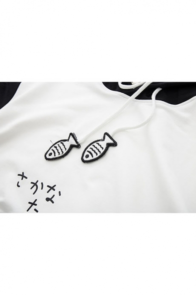 New Arrival Long Sleeve Colorblock Patch Cat Fish Printed Casual Loose Pullover Hoodie