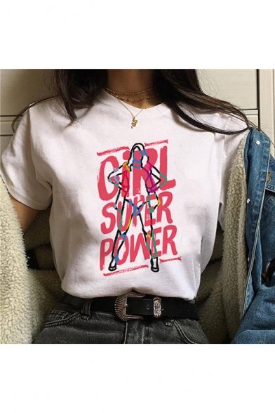 New Fashion Feminist Girl Power Printed Basic Round Neck Short Sleeve White Tee