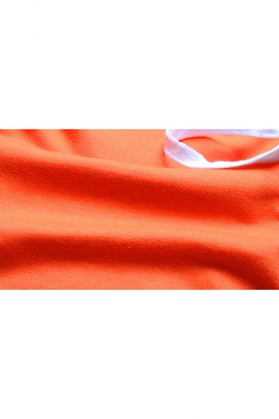 New Fashion Simple Basic Plain Long Sleeve Zip Up Orange Cropped Hoodie