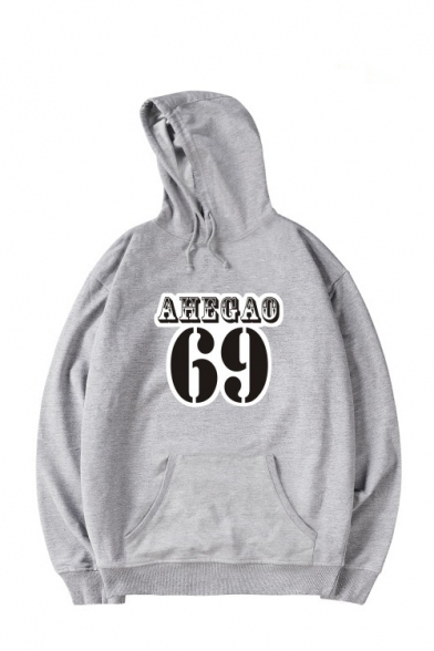 New Stylish AHEGAO 69 Letter Print Long Sleeve Hoodie With Pocket