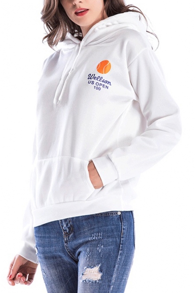 New Stylish Well Can Us Open 100 Letter Tennis Printed Long Sleeve Hoodie With Pocket