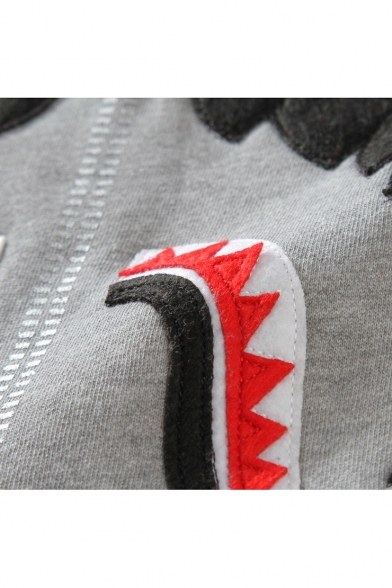 Popular Cartoon Shark Camouflage Letter Pattern Embroidery Detail Round Neck Long Sleeve Casual Pullover Sweatshirts