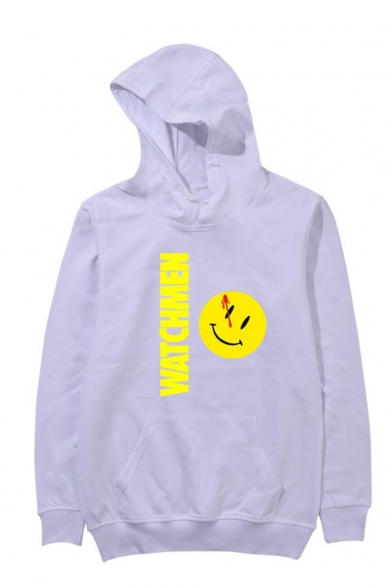 Popular Fashion Letter WATCHMAN Emoji Printed Long Sleeve Unisex Casual Sports Pullover Hoodie with Pocket