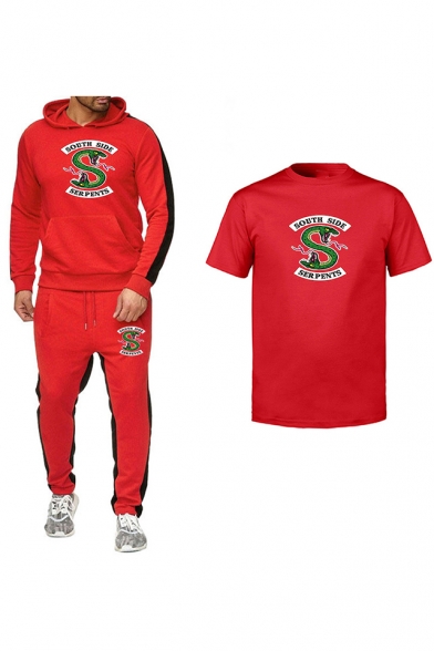 Popular South Side Snake Logo Printed Hoodie with Sport Joggers Pants Sweatpants Casual T-Shirt Three-Piece Set