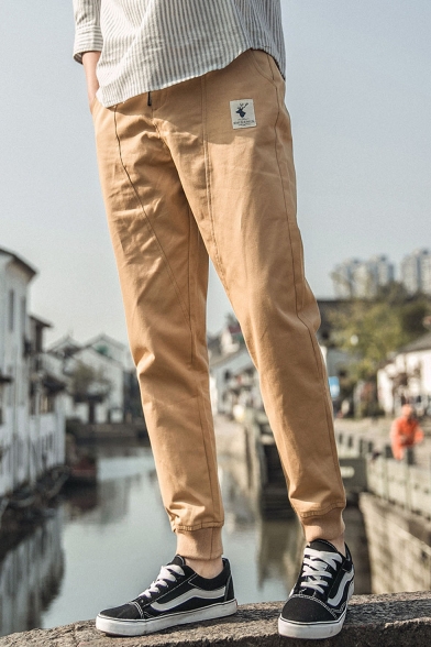 Simple Fashion Label Patch Elastic Cuffs Men's Casual Slim Tapered Pants