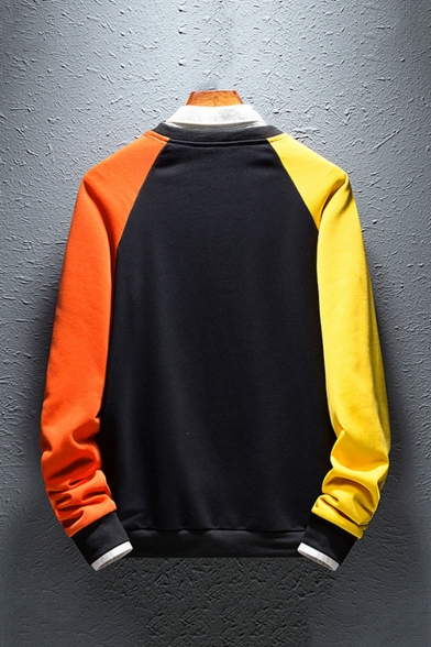 Street Trendy Letter MEN Printed Colorblocked Long Sleeve Casual Sports Round Neck Pullover Sweatshirts