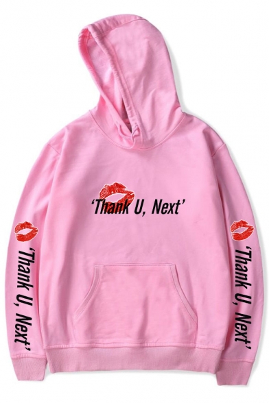 Thank U Next Letter Red Lip Printed Womens Hot Popular Long Sleeve Hoodie With Pocket