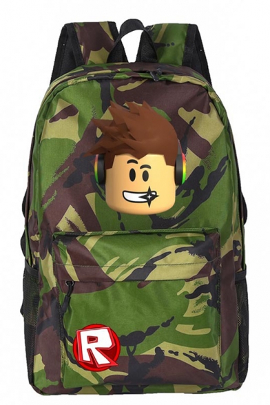 Trendy Cartoon Comic Character Letter Logo R Printed Students Camo School Bag Backpack 45*31*15cm
