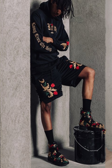 Unisex Street Trendy Letter Floral Embroidered Long Sleeve Hip Pop Trendy Pullover Hoodie