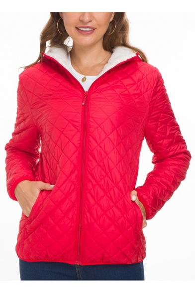 Winter Latest Women's Hooded Zipper Short Plain Down Jacket Shearling Coat with Pockets