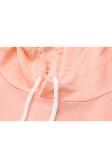 Womens Sweet Cute Short Sleeve Colorblock Patch Straight Gradient Hooded T-Shirt
