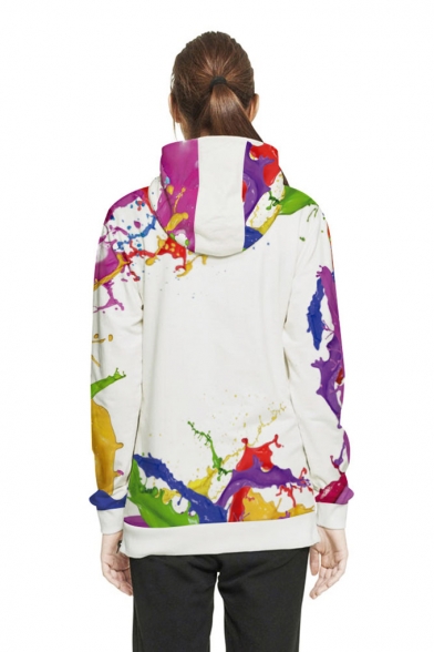 Couple Colorful Print Long Sleeve Zippered Side Pullover Hoodie
