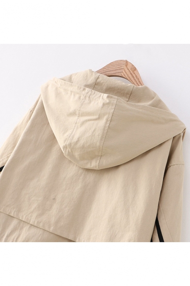 Girls Simple Stripe Long Sleeve Hooded Zip Up Casual Loose Jacket Coat