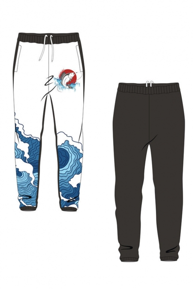Guys New Fashion Shark Printed Drawstring Waist Casual Sunscreen Fishing Pants Sweatpants