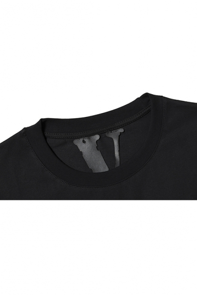 Hip Hop Style Rapper Figure Printed Round Neck Short Sleeve Black T-Shirt