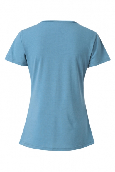 Hot Fashion Wing Pattern Round Neck Short Sleeve Blue T-Shirt For Women