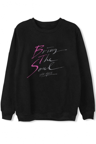 Kpop Unique Cool Simple Letter BRING THE SOUL Printed Round Neck Long Sleeve Pullover Sweatshirt