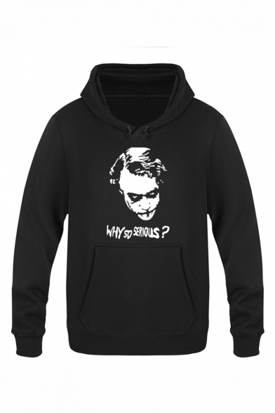 Letter WHY SO SERIOUS Cool Joker Printed Long Sleeve Casual Pullover Hoodie with Pocket