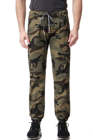 Men's Classic Fashion Popular Camouflage Printed Drawstring Waist Loose Fit Cargo Pants Track Pants