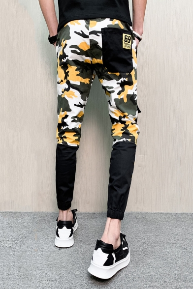 Men's Cool Fashion Camouflage Printed Pocket Embellished Drawstring Waist Casual Slim Pencil Pants