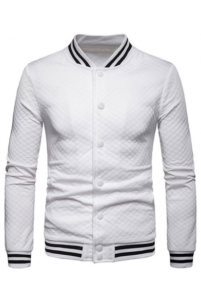 Men's Hot Fashion Geometric Print Long Sleeve Stand-Collar Button Front Baseball Jacket