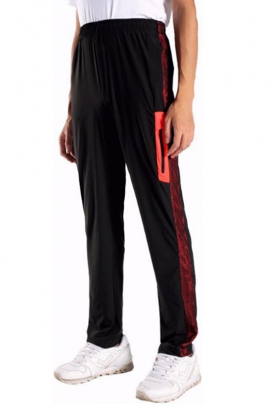 Men's New Fashion Colorblock Patched Side Zipped Pocket Elastic Waist Straight Track Pants