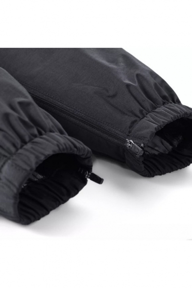 Men's Popular Fashion Simple Plain Zipped Pocket Drawstring Waist Black Casual Loose Track Pants