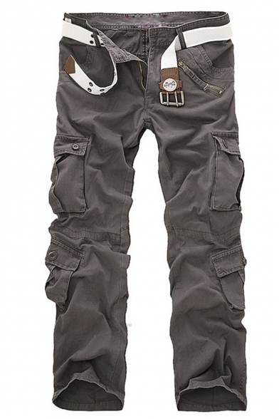 Men's Popular Fashion Solid Color Utility Multi-pocket Straight Cargo Pants