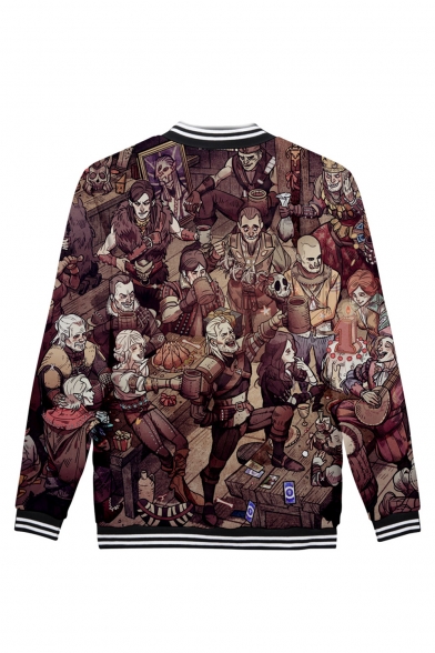 Einzigartige Coole Herren Comic Figur Print Stehkragen Langarm Baseball Jacke Beautifulhalo Com