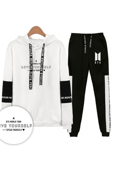 New Arrival Autumn Winter Letters Print Patterns Sport Long Sleeve Hoodie with Drawstring Sweatpants Co-ords