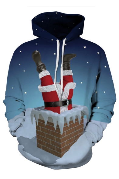 New Arrival Christmas Sexy Santa Claus 3D Printed Drawstring Hooded Long Sleeve Casual Loose Hoodie