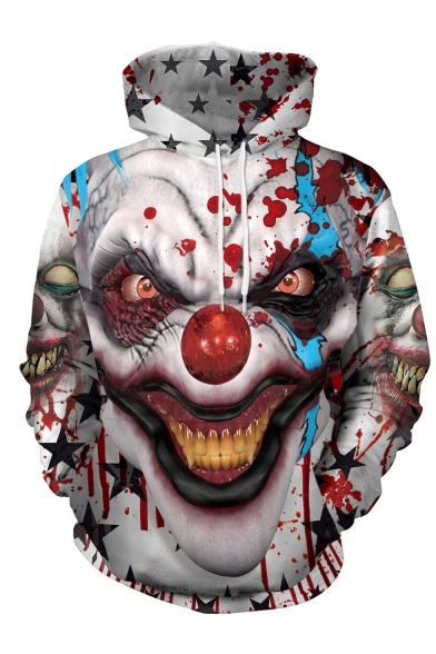 New Fashion Cool Clown Blood 3D Printed Long Sleeve White Loose Hoodie