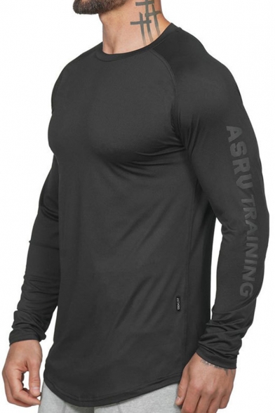 New Stylish Long Sleeve Round Neck ASRU TRAINING Letter Printed Quick Dry Sport Tee