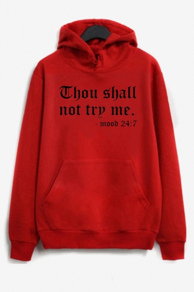 New Trendy Letter Thou Shall Not Try Me Printed Long Sleeve Pocket Pullover Drawstring Hoodie