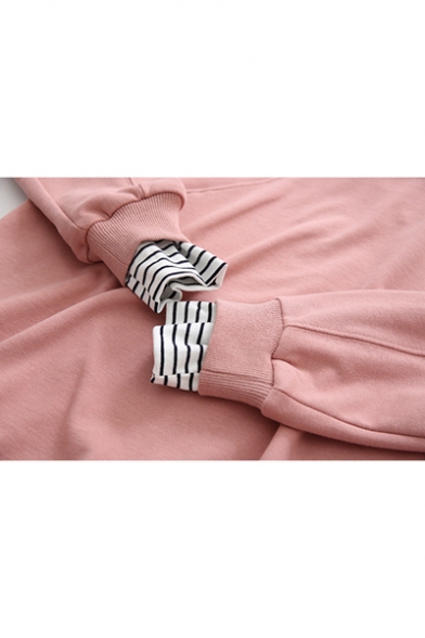 New Trendy Stripe Patched High Neck Long Sleeve Casual Sweatshirt